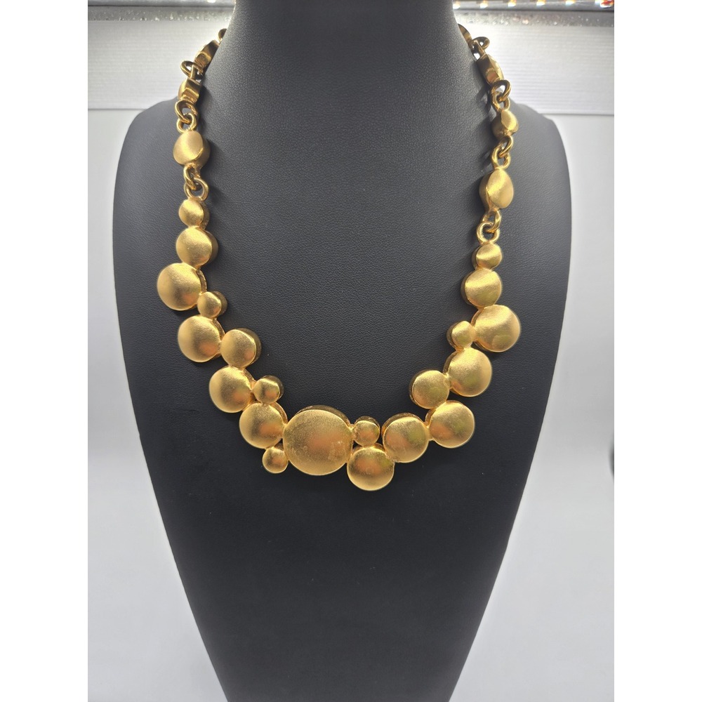 Lee Wolfe Studio Art Matte Gold Graduated Bubble Statement Necklace Handcrafted